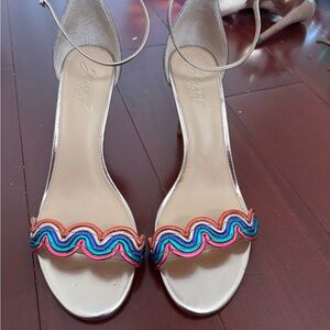 Badgley Mischka Gold Heels with Multicolor Straps